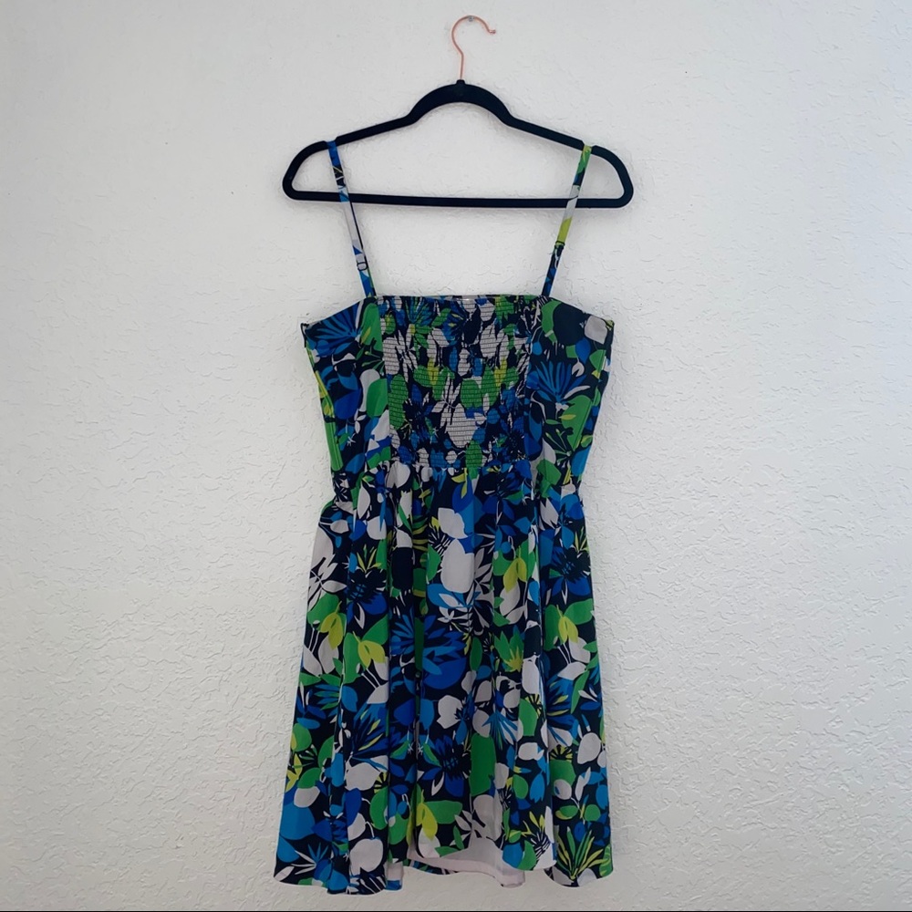 sun dress with a tropical pattern